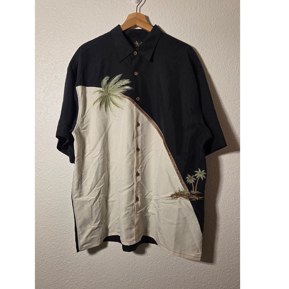 Bamboo Cay Hawaiian Camp Shirt Palm Tree Embroidered Resort Button Up XL